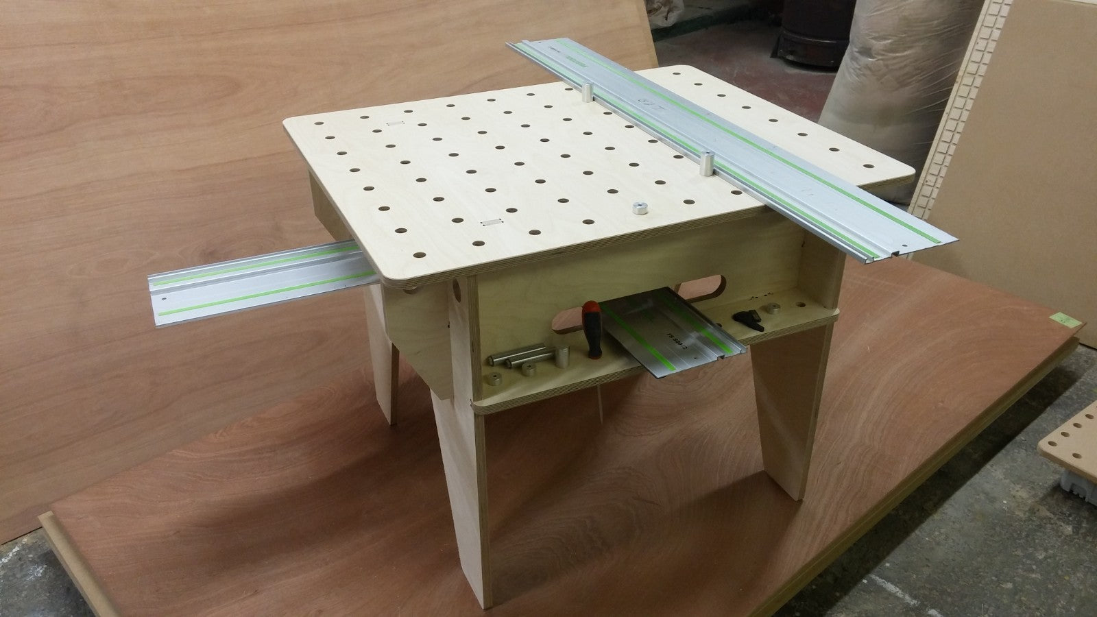 Shropshire CNC knock down work bench made of birch ply, 1000 x 800 mm, for workshop and jig assembly.