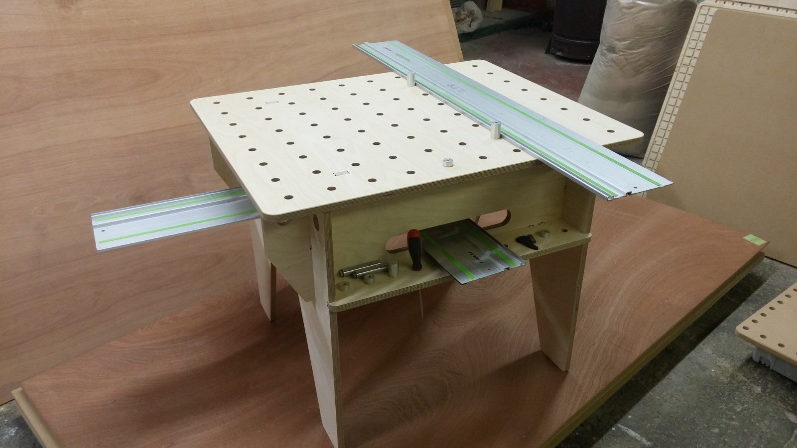 Shropshire CNC knock down work bench made of birch plywood, 1000 x 800mm, ideal for workshop and jig projects.