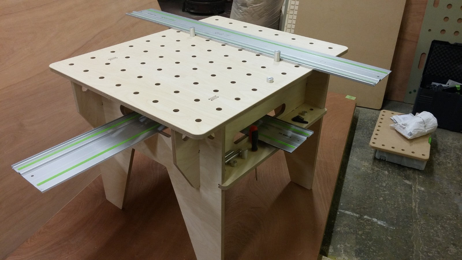 Shropshire CNC knock-down work bench made of birch plywood, measuring 1000x800mm, designed for workshop and jig use.