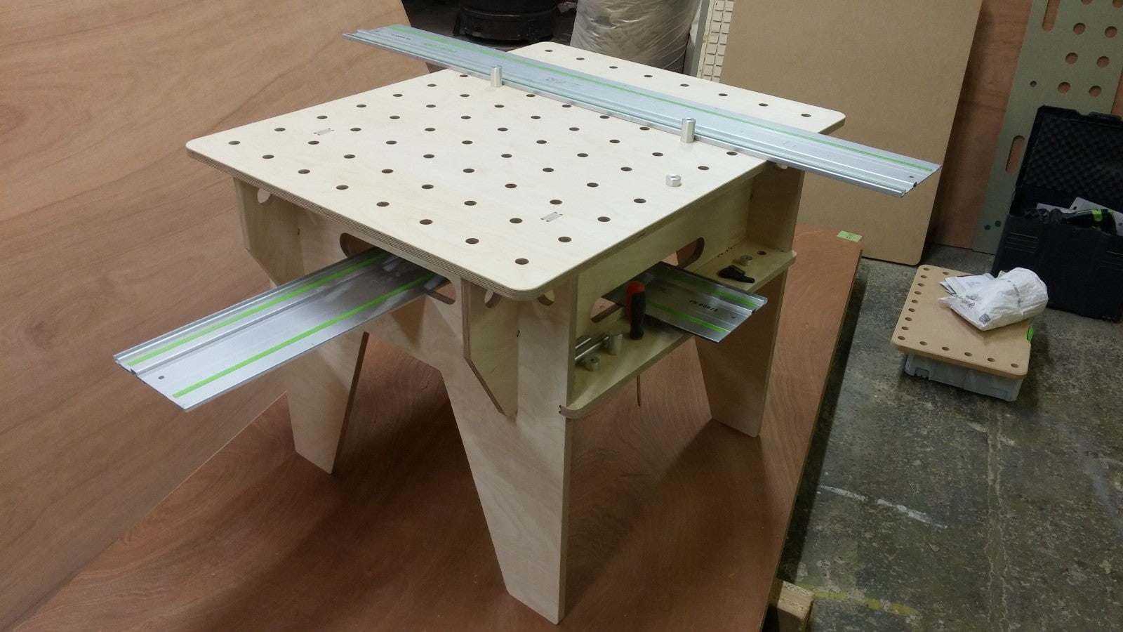Shropshire CNC knock-down work bench made of birch ply, measuring 1000x800mm, designed for workshop and jig use.
