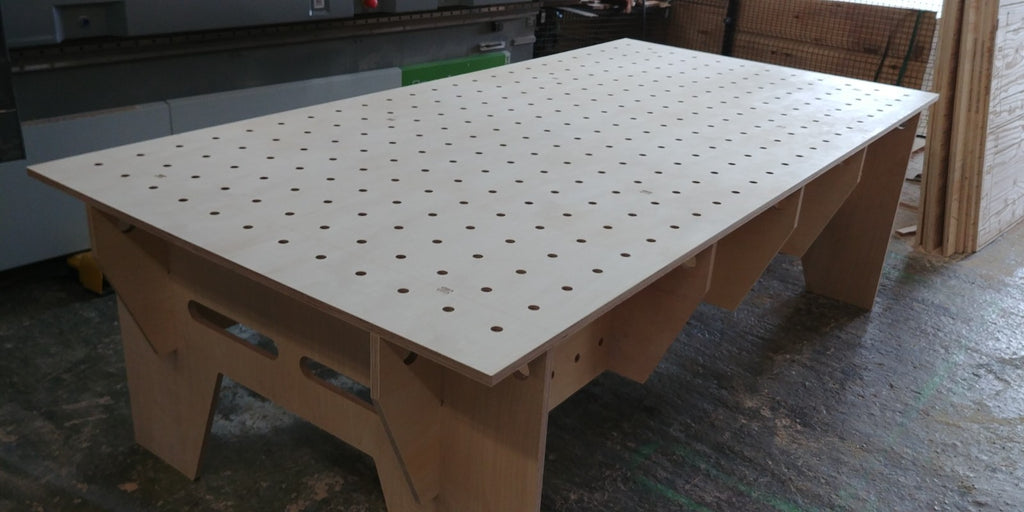Shropshire CNC knock down work bench with MFT table top, 2435 x 1215mm, designed for workshop and jig use.