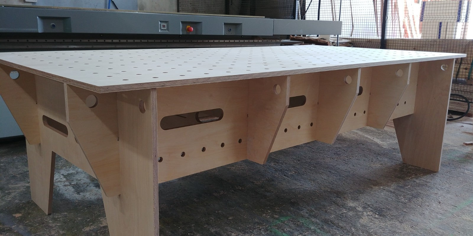 Shropshire CNC Knock Down Work Bench with MFT table top, measuring 2435 x 1215 mm, ideal for workshop and jig use.