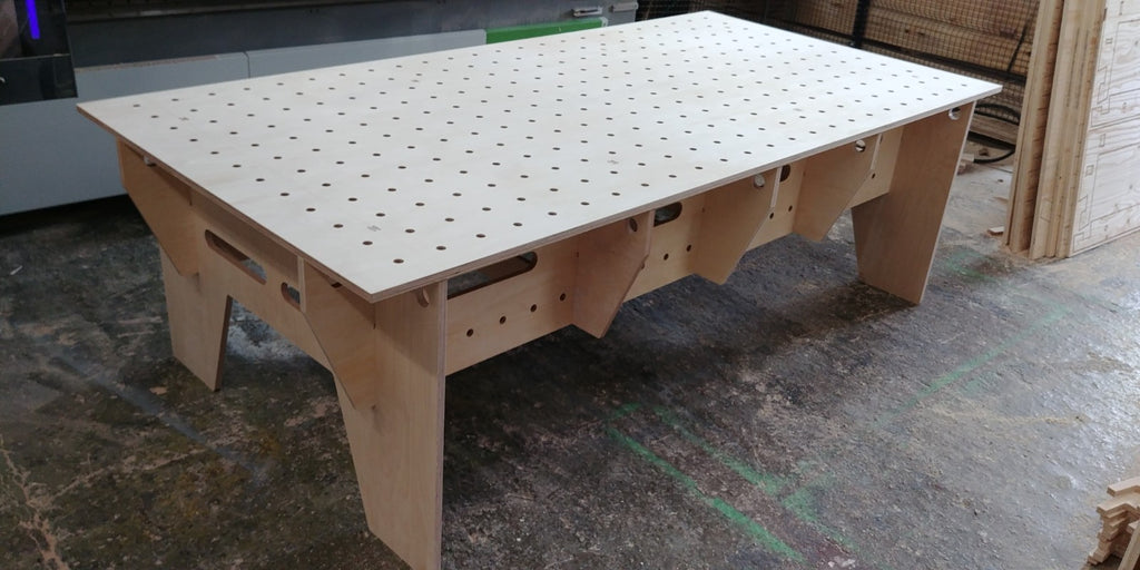 Shropshire CNC knock down work bench with MFT table top, measuring 2435 x 1215 mm, ideal for workshop and jig projects