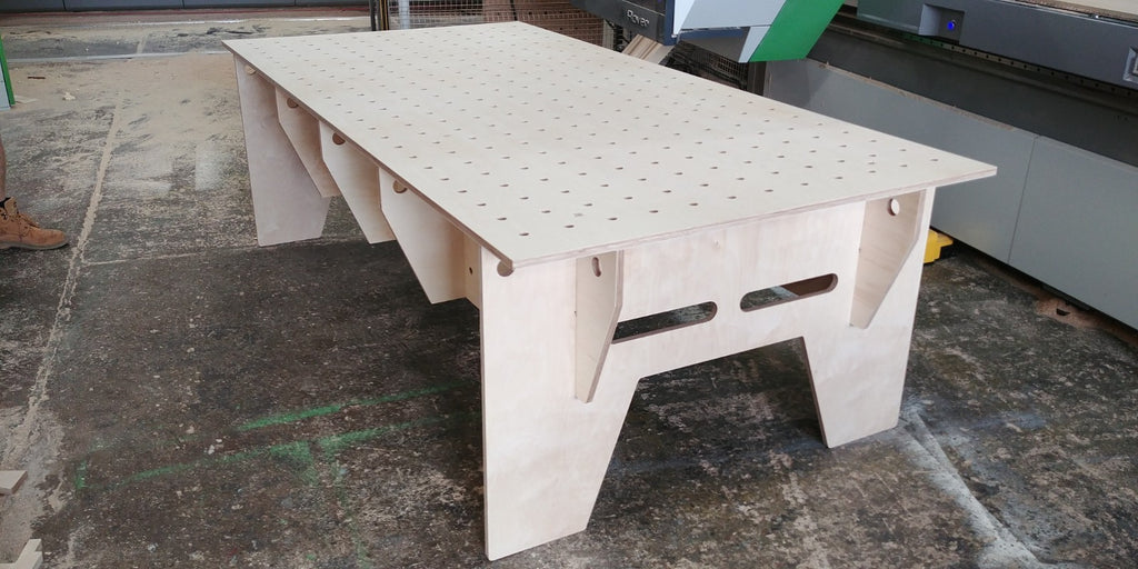 Shropshire CNC knock-down work bench with MFT table top, 2435 x 1215 mm, suitable for workshop and jig use.
