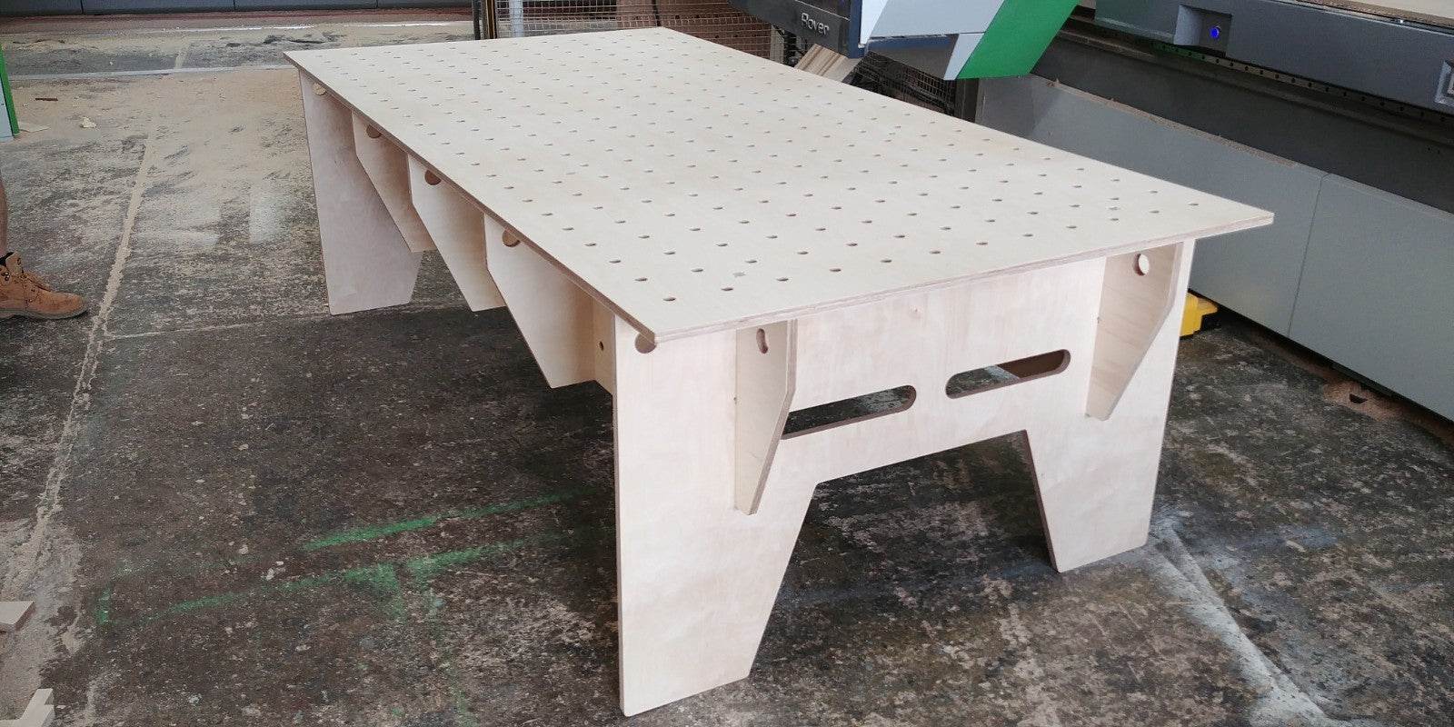 Shropshire CNC knock-down work bench with MFT table top, 2435 x 1215 mm, suitable for workshop and jig use.