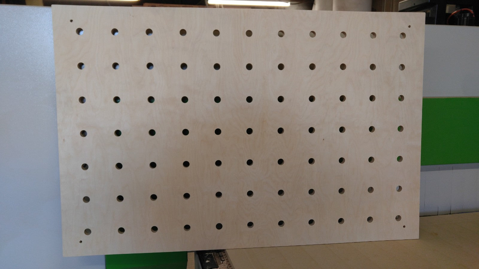 Shropshire CNC MFT/3-LP Birch Table Top for workshops and jigs, measuring 1108 x 718 x 18mm, shown on a workbench.
