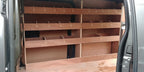 Toyota Proace MWB late 2016 van with plywood shelving and racking for secure storage and organization of tools and equipment.