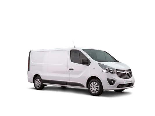 Vauxhall Vivaro 2014-2018 front-right view with transparent ply lining interior in the cargo area.