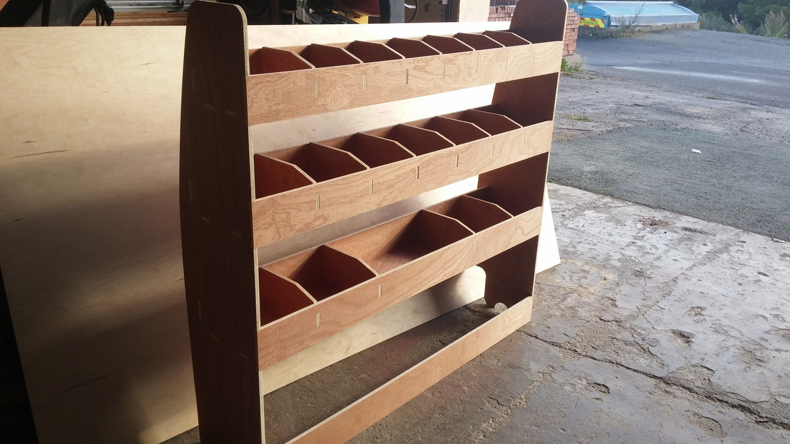 VW Transporter T5 T6 LWB van rear unit made of plywood, designed for commercial vehicle cargo and storage upgrades.