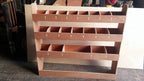 VW T6 Transporter LWB van racking with plywood shelving and tool storage accessories for commercial vehicle organization.