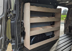 VW Transporter T7 LWB Van Rack Tool Organizer installed in the van, showcasing organized storage for tools and accessories.